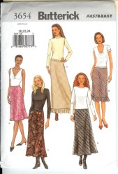 3654 BUTTERICK EZ BIAS LINED ELASTIC WAIST SKIRT LENGTHS PATTERN  8-12; 14-24 UNCUT 3 SIZES